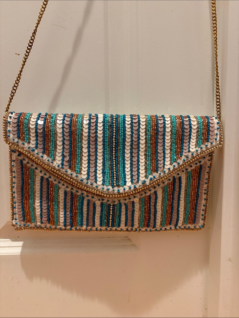 Beaded Stripe Envelope Crossbody Bag